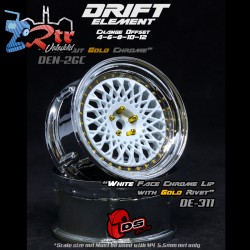 Llanta DS Racing Drift Labio cromado de cara blanca con remaches dorados Outset Ajustable 2 Unidades DS/DE-311