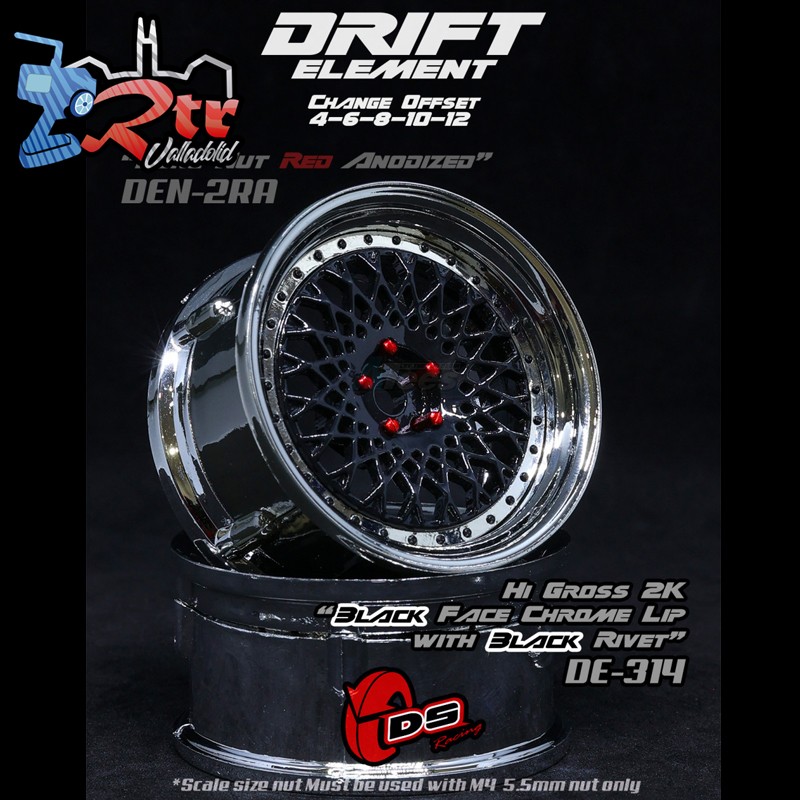 Llanta DS Racing Drift Labial cromado con negro cara negra brillante Outset Ajustable 2 Unidades DS/DE-314