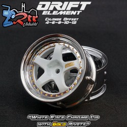 Llanta DS Racing Drift element Offset ajustable 2 unidades blanco con remaches dorados DS/DE-011