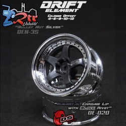 Llanta DS Racing Drift element Offset ajustable 2 unidades Borde cromado metalizado con remaches negros DS/DE-020