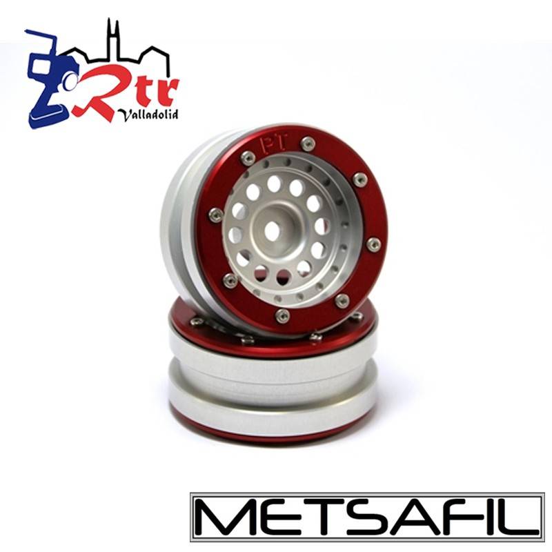 Llantas 1.9 aluminio Crawler beadlock Metsafil Plata/Rojo (2 Unidades)