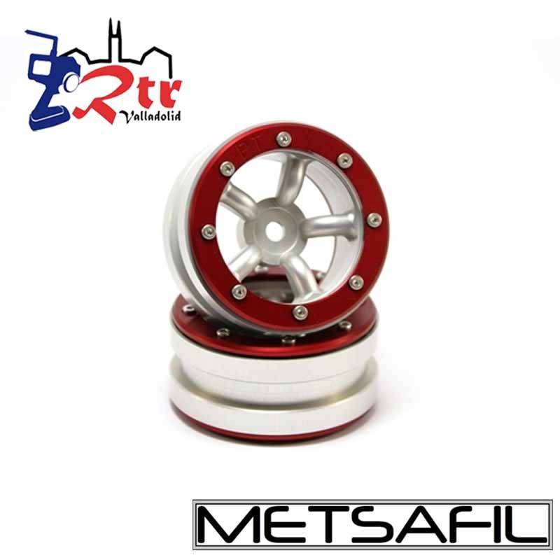 Llantas 1.9 beadlock Metsafil PT-Safari Plata/Rojo (2 Unidades)