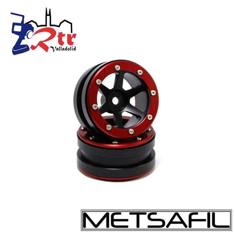 Llantas 1.9 aluminio Crawler beadlock Metsafil Negro/Rojo (2 Unidades)