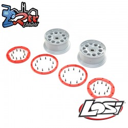 1-5 Front-Rear 4.75 Beadlock Wheels  24mm Hex  Silver-Red...