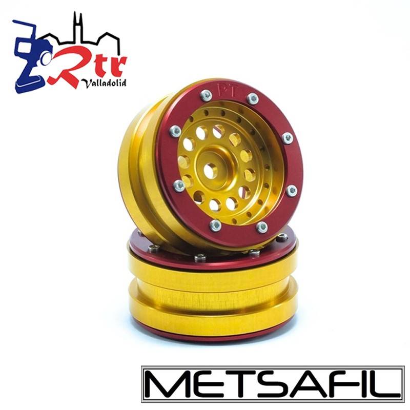 Llantas 1.9 beadlock Metsafil PT-Bullet Oro/Rojo (2 Unidades)