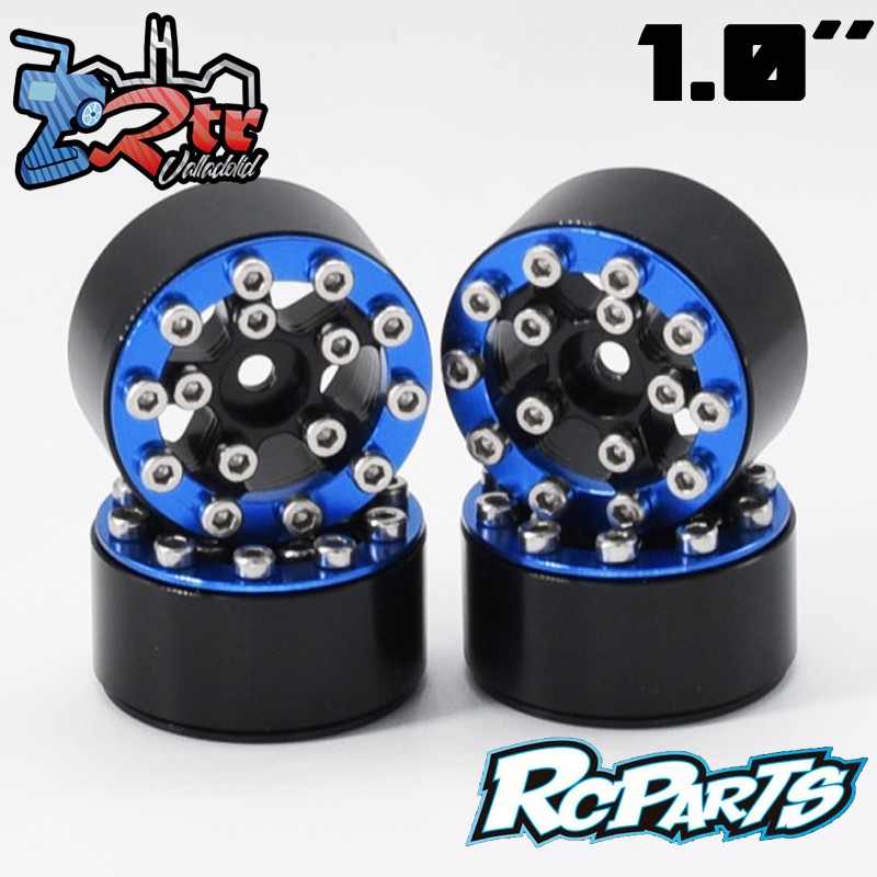 Llantas Rcparts 1.0 CNC Aluminio con tornillos Beadlock Negro/Azul 4 Unidades