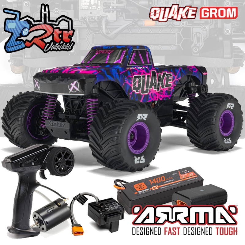 Arrma Quake Grom 4X4 1/16 RTR Escobillas Monster Truck Bateria y cargador Purpura