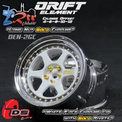 Llanta DS Racing Drift element Offset ajustable 2 unidades Labio cromado de cara blanca con remaches dorados DS/DE-211