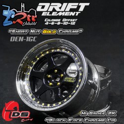 Llanta DS Racing Drift element Offset ajustable 2 unidades borde cromado negro con remaches dorados DS/DE-213