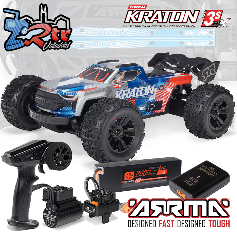 Arrma Mini Kraton 1/16 3S DSC 4X4 RTR Brushless Batería y cargador Rojo/Azul