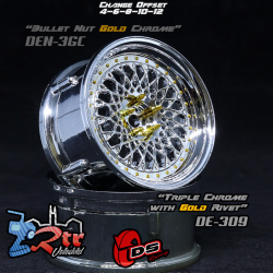 Llanta DS Racing Drift Triple cromo con remaches dorados...