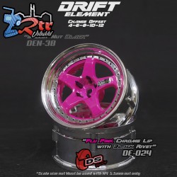 Llanta DS Racing Drift Element 5 Spoke Cara rosa/Labio cromado/Remaches negros 2 piezas Outset Ajustable 2 Unidades DS/DE-024