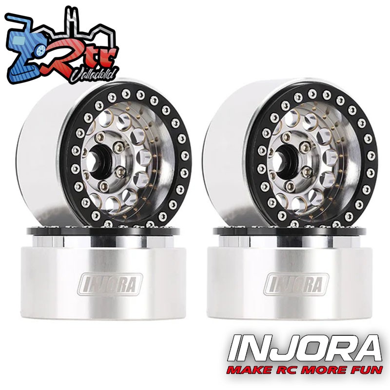 Llantas Injora 1.9 beadlock outset 10mm W1957 Plata/Negro (4 Unidades)