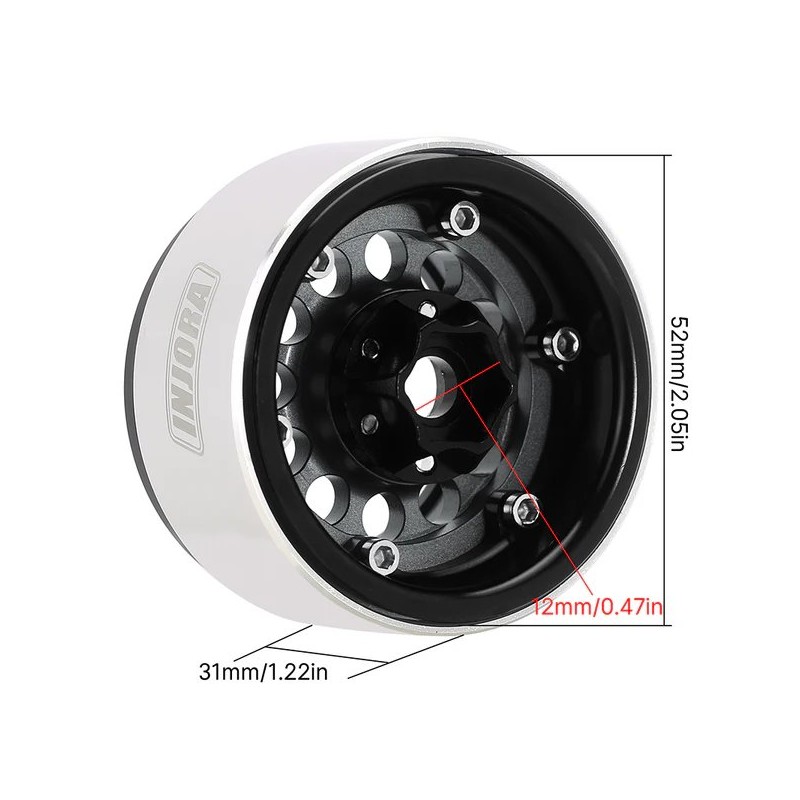 Llantas Injora 1.9 beadlock outset 10mm W1957 Negro/oro (4 Unidades)