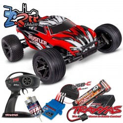 Traxxas Rustler HD Escobillas (bat+Carg) Truggy 1/10 RTR Rojo 2.4Ghz USB-C
