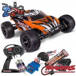 Traxxas Rustler HD Escobillas (bat+Carg) Truggy 1/10 RTR Naranja 2.4Ghz USB-C