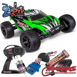 Traxxas Rustler HD Escobillas (bat+Carg) Truggy 1/10 RTR Verde 2.4Ghz USB-C