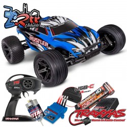 Traxxas Rustler HD Escobillas (bat+Carg) Truggy 1/10 RTR Azul 2.4Ghz USB-C