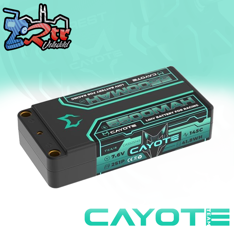 Batería LiPo CAYOTE Racing Shorty de 5500 mAh, 7,6 V, 2S, 145 C, HV 5 mm, 203 g