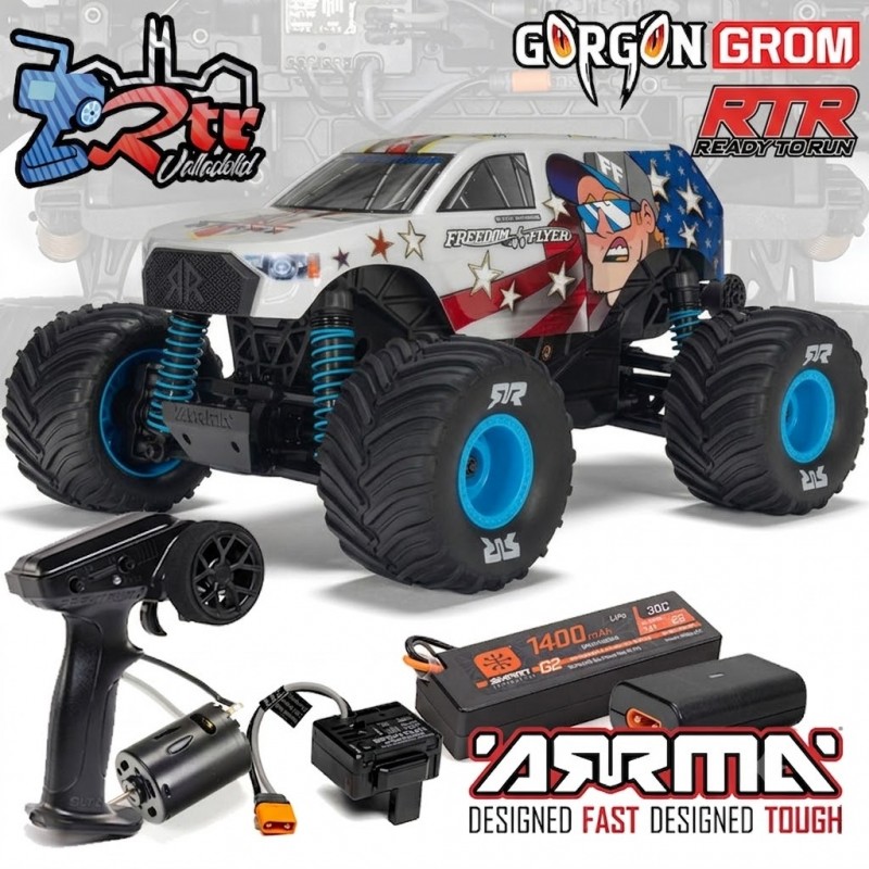 Arrma Gorgon Grom 4X4 1/16 RTR Escobillas Monster Truck Bateria y cargador Freedom Flyer