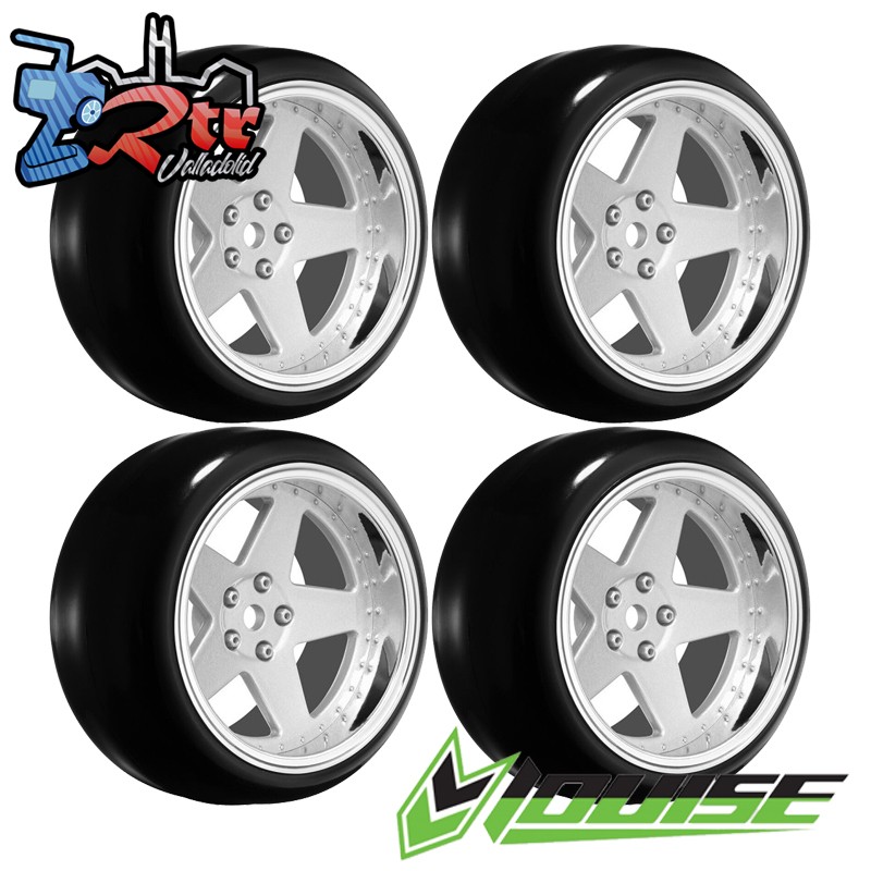 Ruedas con llanta 5 radios Drift outset ajustable 1/10 12mm 4 Unidades Plata
