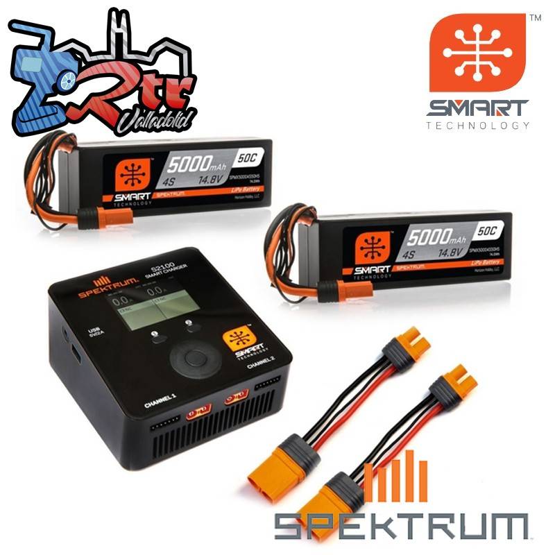 Combo Spektrum SMART LiPo 5000mAh 50C 14.8V 4S x 2 Caja Dura IC5