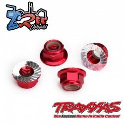 Tuerca de seguridad 5mm dentada Aluminio Rojo de Traxxas TRA8447R