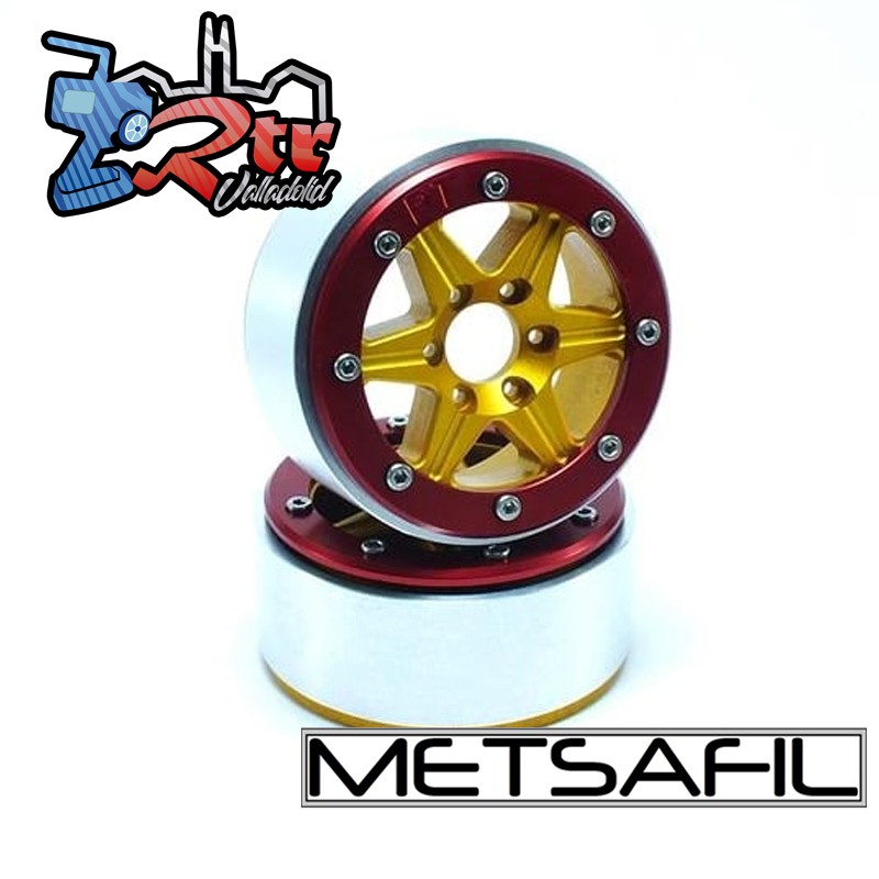 Llantas Metsafil 1.9 beadlock PT-Sixstar Oro/Rojo (2 Unidades)