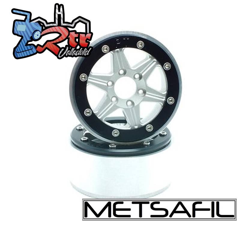 Llantas Metsafil 1.9 beadlock PT-Sixstar Plata/Negro (2 Unidades)