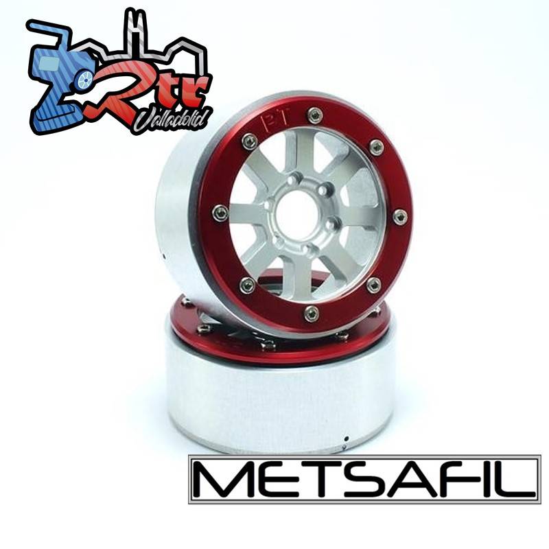 Llantas Metsafil 1.9 beadlock PT-Gear Plata/Rojo (2 Unidades)