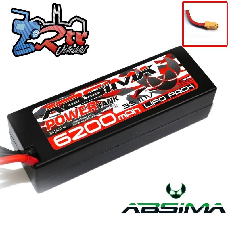 Lipo Absima Power Tank 3s 11.1 Volts 6200 Mha 60C Caja dura Conector XT90