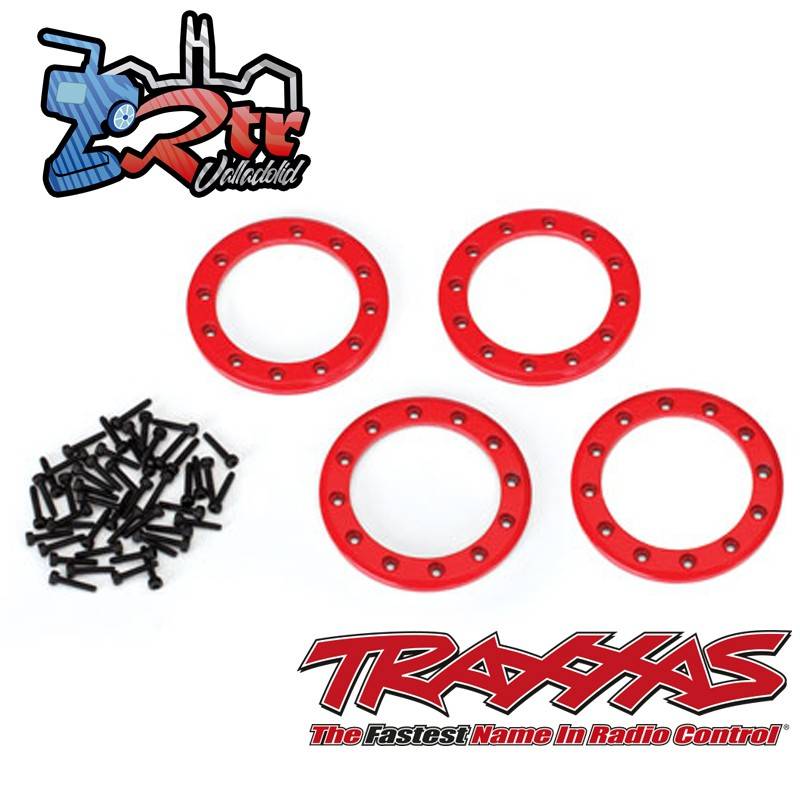 Anillos Beadlock, Rojo 2.2 " aluminio 4 Unidades tornillos 2x10 48 Unidades Traxxas TRA8169R