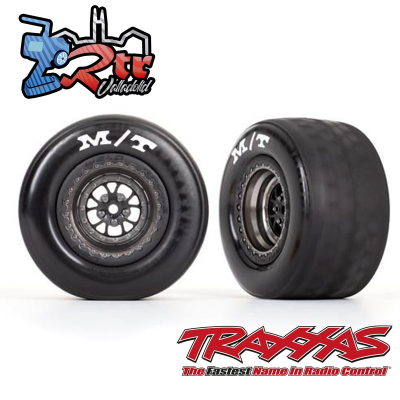 Neumáticos y ruedas traseras ensambladas pegadas Negro Cromo Brillante Drag Slash Traxxas TRA9475A