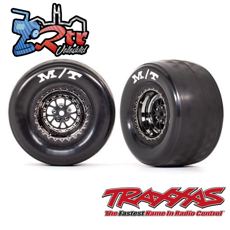Neumáticos y ruedas traseras ensambladas pegadas Cromo Negro Satinado Drag Slash Traxxas TRA9475X