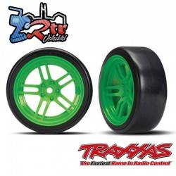 Neumáticos y rines delanteros ensamblados pegados 12mm Verdes Drift Traxxas TR8376G