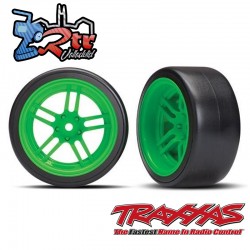 Neumáticos y rines traseros ensamblados pegados 12mm Verdes Drift Traxxas TRA8377G
