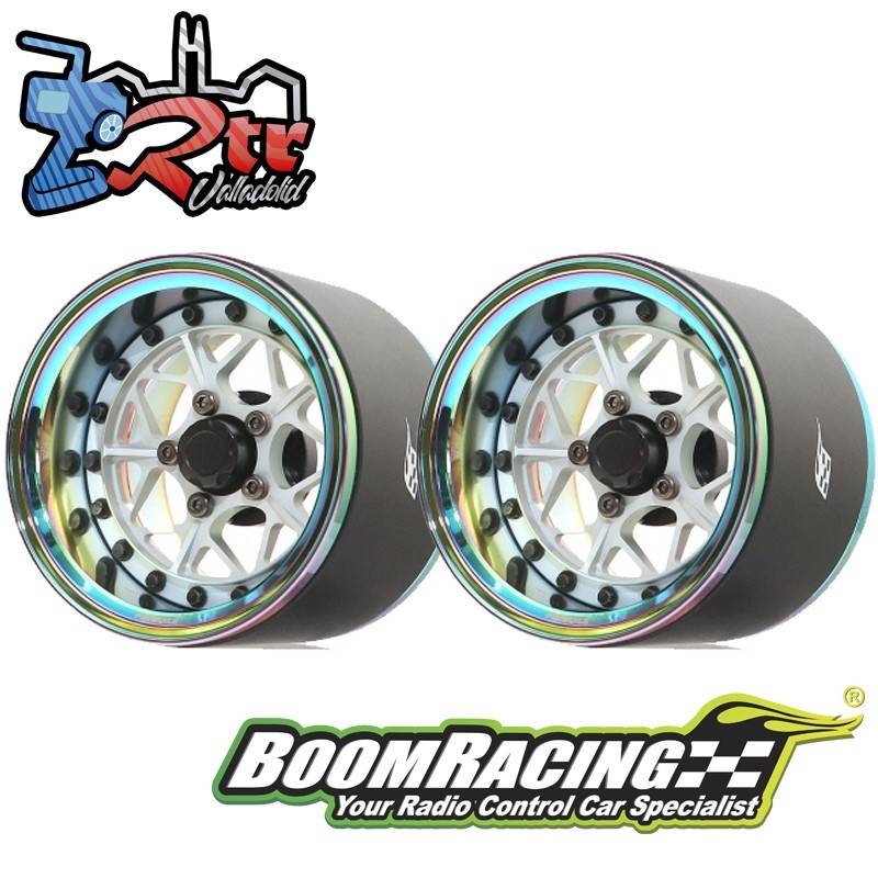 Llantas BoomRacing ProBuild™ 1.9 LGB extra ancho Ajustable Offset Aluminio 2 Unidades Neo Cromo/Plata plana