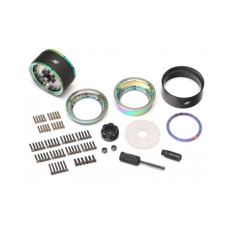 Llantas BoomRacing ProBuild™ 1.9 CAL 6-Lug Ajustable Offset Aluminio 2 Unidades Neo Cromo/Transparente