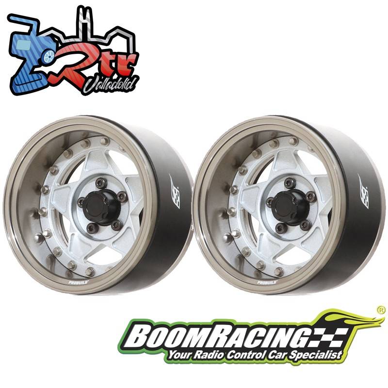 Llantas BoomRacing ProBuild™ 1.9 RTS Ajustable Offset Aluminio 2 Unidades Metal de arma/Plata Mate