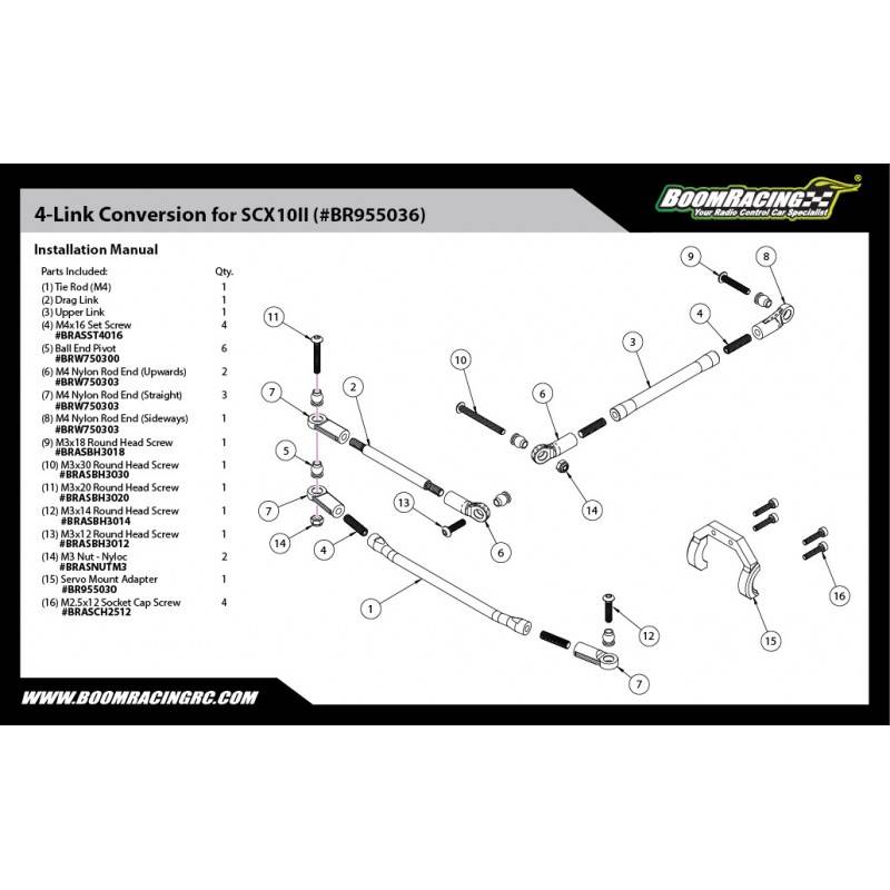 Kit de conversión de 4 enlaces y servo en el eje para SCX10 2 BR955036