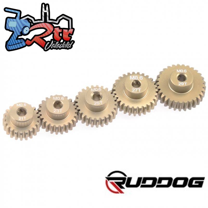 Piñones Ruddog 21,23,25,27,29T Modulo 0.6 eje 3.2 mm Aluminio RP-0663