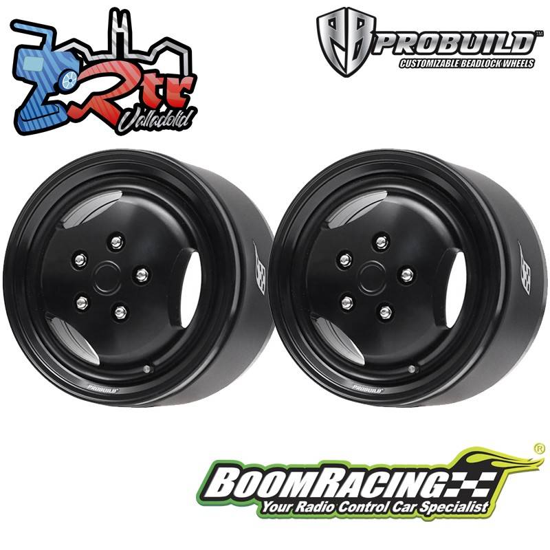 Llantas BoomRacing ProBuild™ 1.9 RRC 3-Spoke Classic Ajustable Offset Aluminio 2 Unidades Negro/Negro