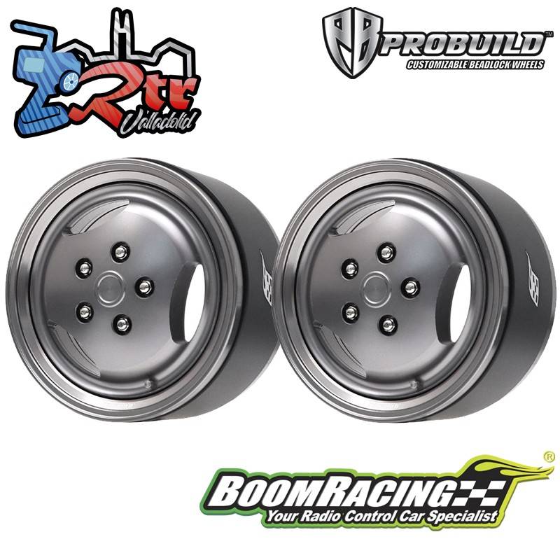 Llantas BoomRacing ProBuild™ 1.9 RRC 3-Spoke Classic Ajustable Offset Aluminio 2 Unidades Metal Oscuro/Metal Oscuro