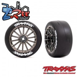 Neumáticos y ruedas, ensamblados, pegados cromados oscuro traseros lisos Traxxas TRA9375R