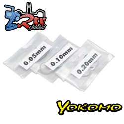 Cuña espaciadora Yokomo de 5,0 mm (0,05/0,10/0,20 mm · 10 piezas cada una)