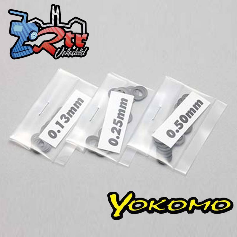 Cuña espaciadora Yokomo de 5,0 mm (0,13/0,25/0,50 mm · 20 piezas cada una)