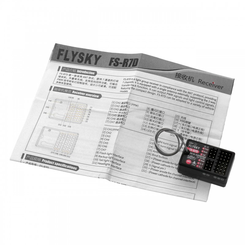 Receptor Flysky R7D ANT con controlador LED 7 Canales