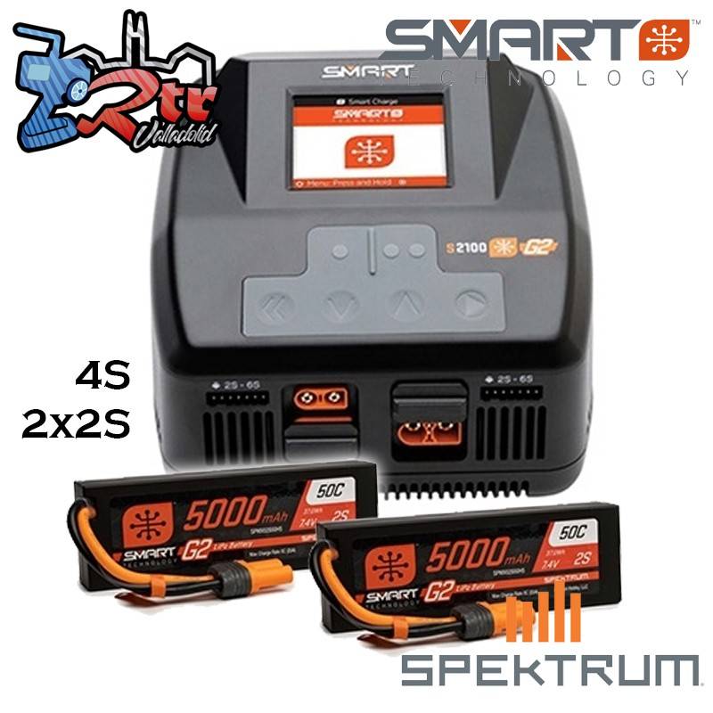 Combo Spektrum SMART LiPo 4S 5000mAh G2 50C 7.4V 2S x 2 Caja Dura IC5