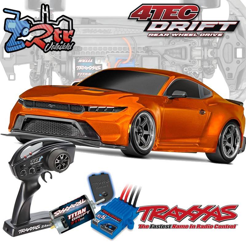 Traxxas 4-Tec 2024 Ford Mustang Drift Car Naranja Escala 1/10 2Wd Escobillas