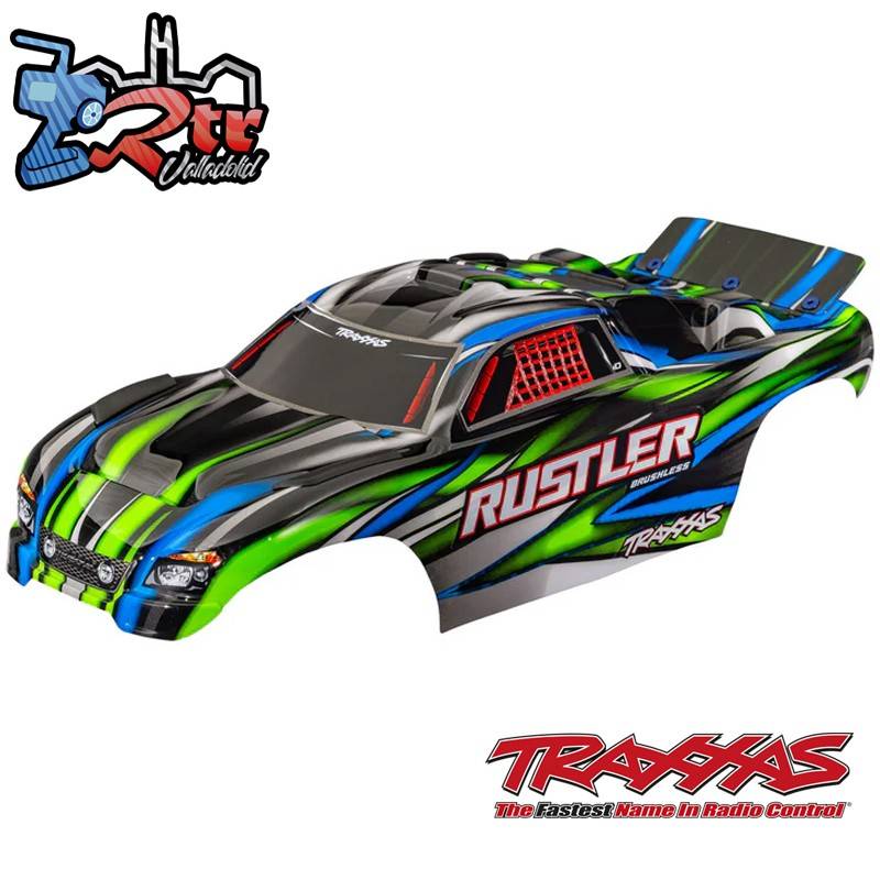 Carrocería TRAXXAS Rustler® sin clip Verde, pintado pegatinas aplicadas TRA3721-GRN